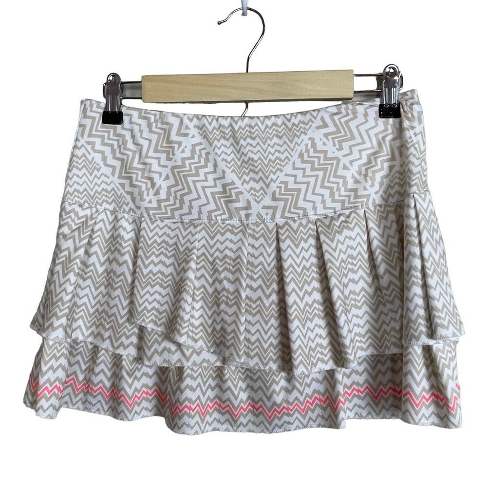 Lucky in Love Tennis Skort Pickleball M Tan White‎ Chevron Pleated Pink Skirt